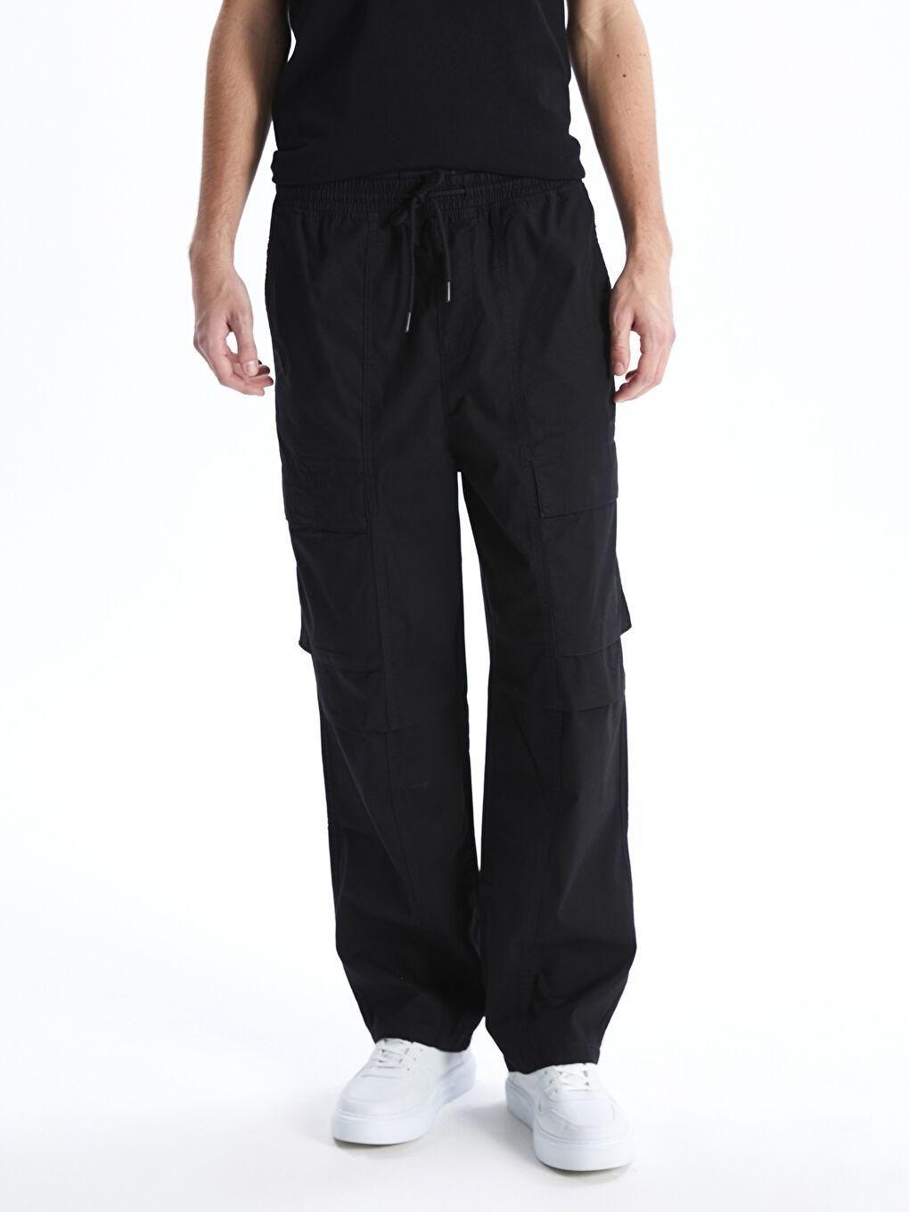 Siyah Rahat Kalıp Erkek Kargo Pantolon-1