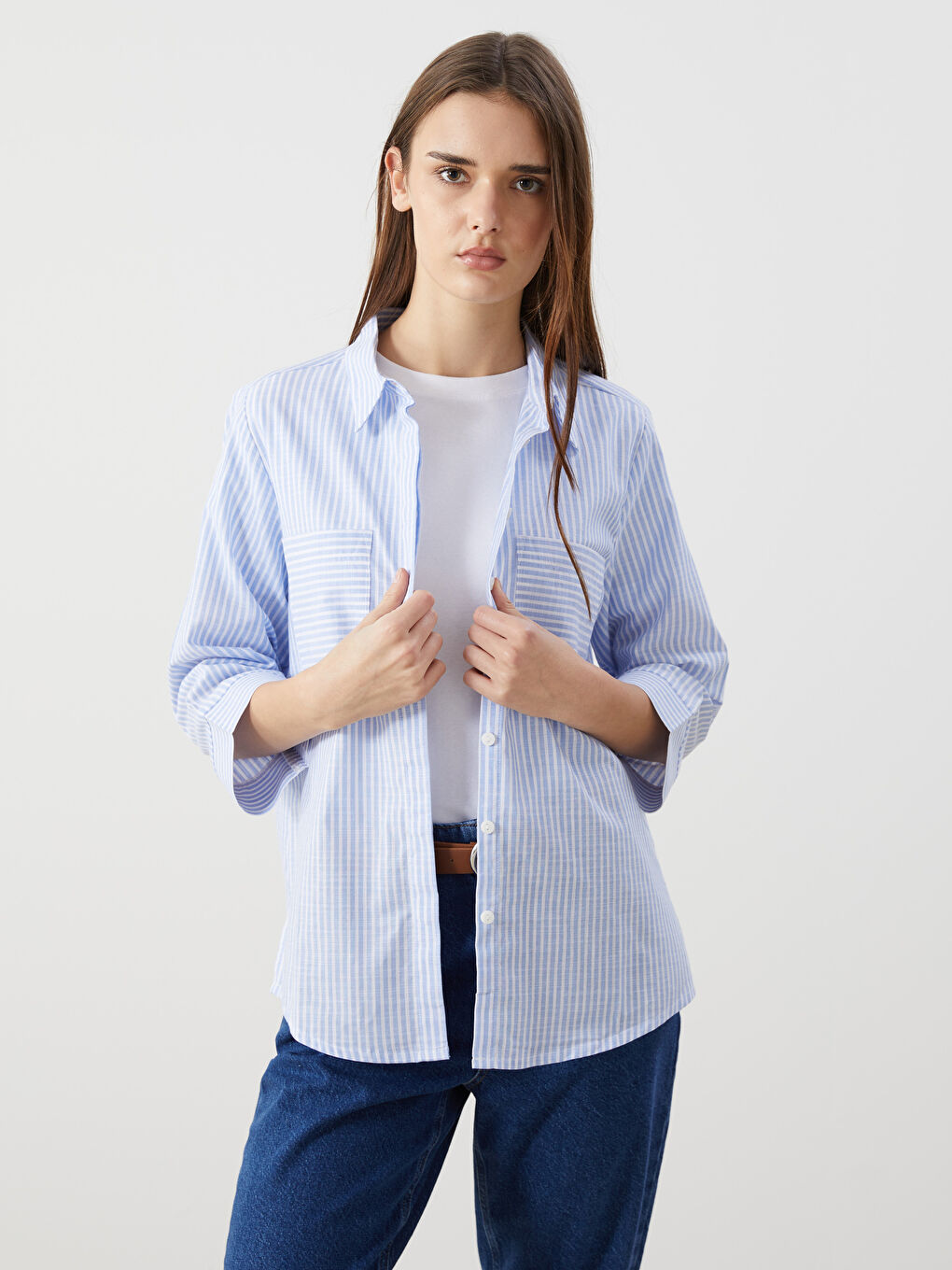 Striped Poplin Women's Shirt -S59307Z8-LEN