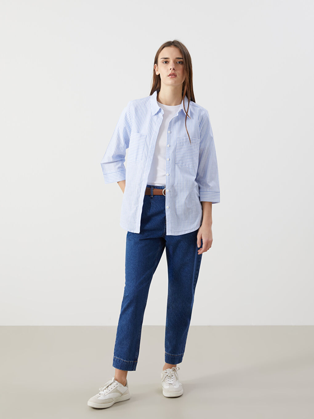 Striped Poplin Women's Shirt -S59307Z8-LEN