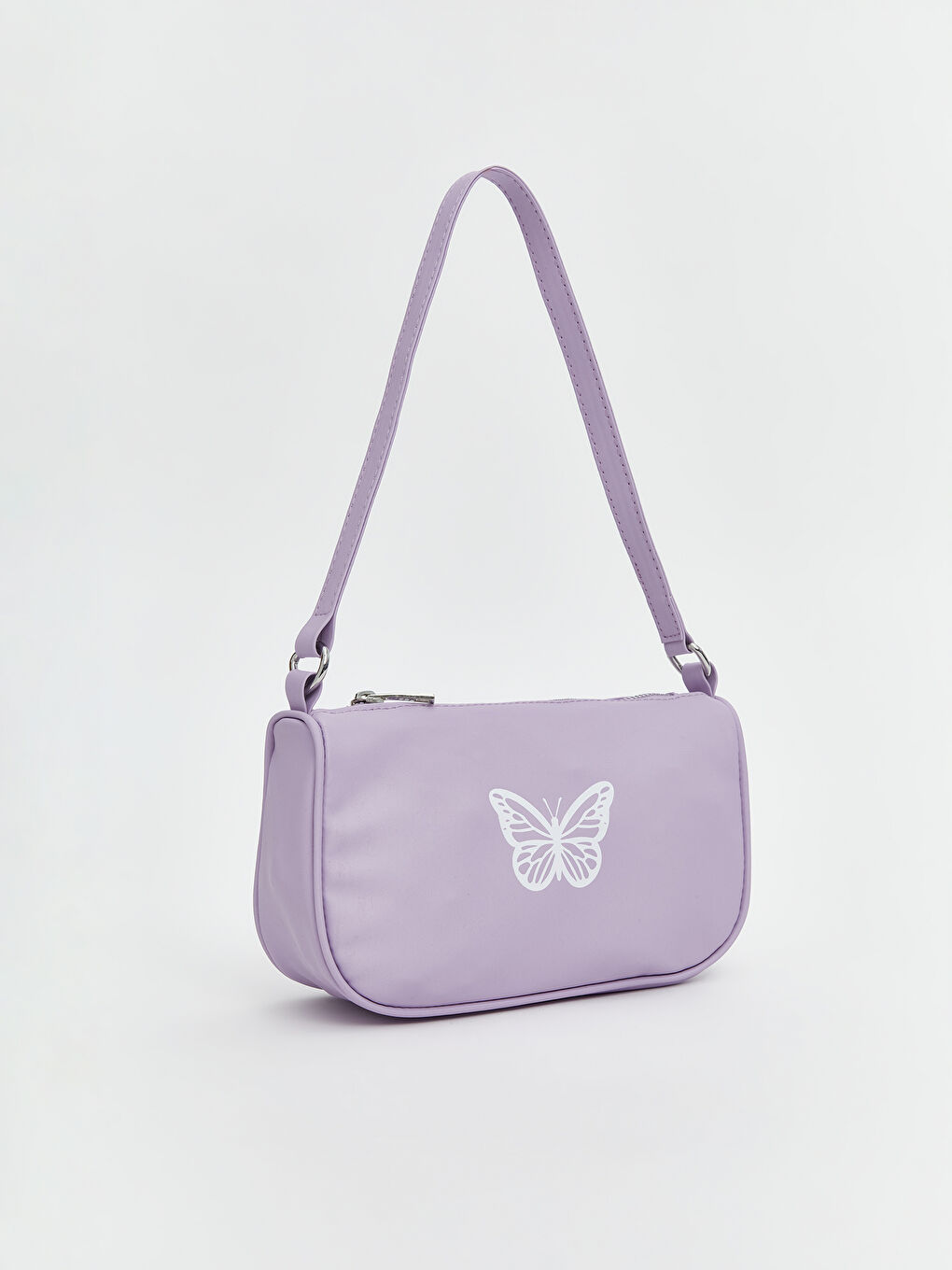 Lila Kelebek Baskılı Kız Çocuk Baget Çanta-1