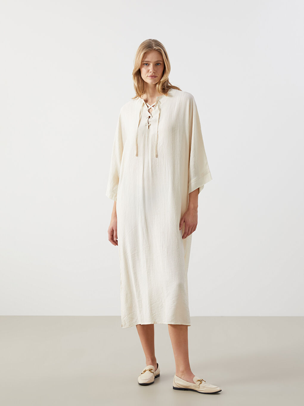 Tie Neck Textured Oversize Dress