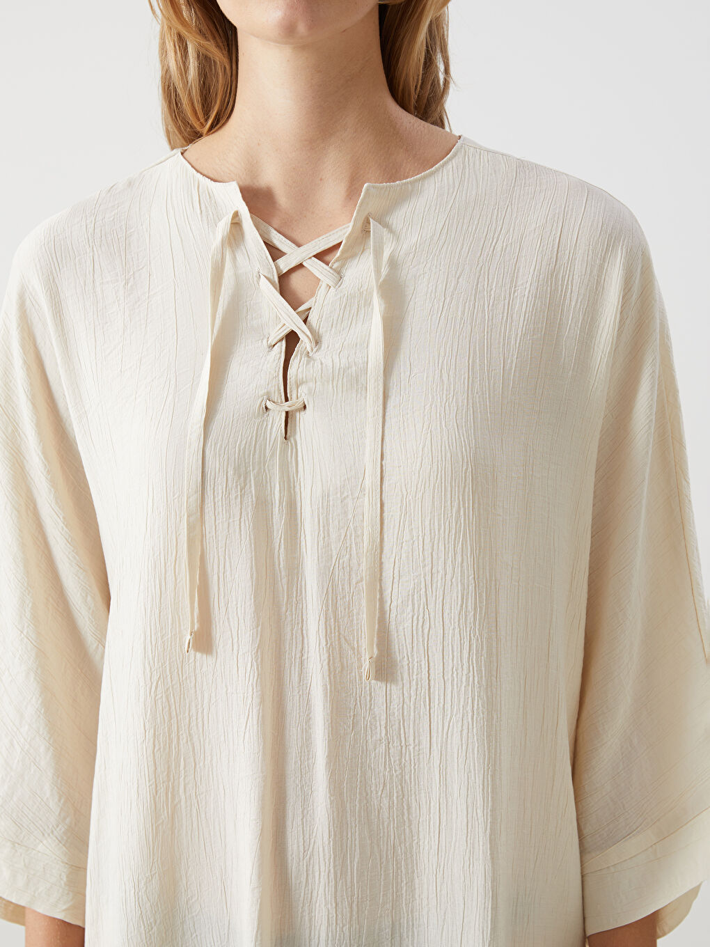 Tie Neck Textured Oversize Dress-2