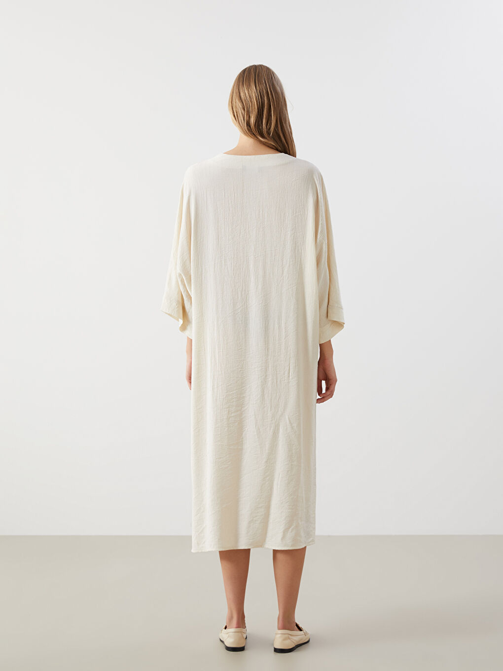 Tie Neck Textured Oversize Dress-3