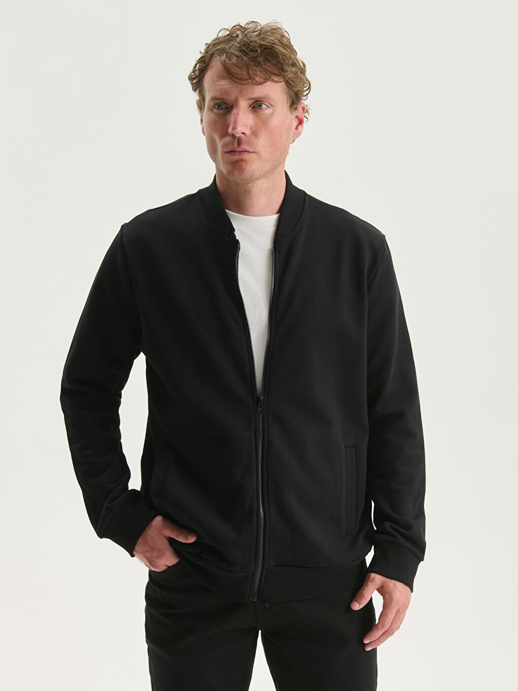 Funnel Neck Plain Men's Zip-Up Sweatshirt -S59355Z8-CVL