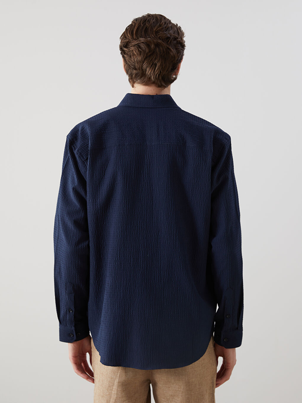 Regular Fit Long Sleeve Dobby Fabric Men's Shirt-3