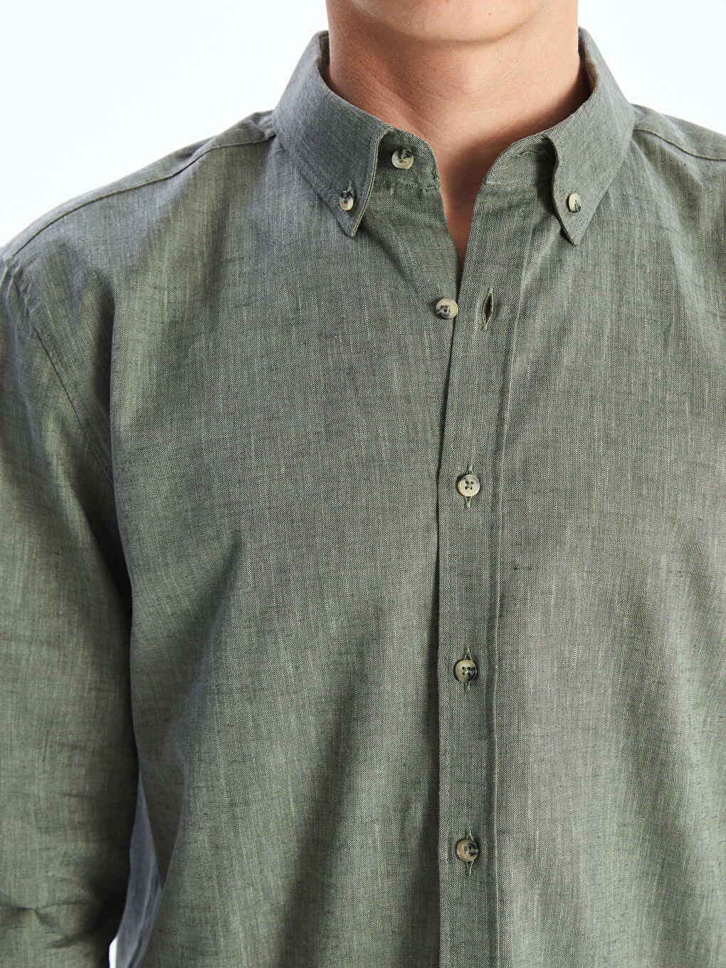 Regular Fit Long Sleeve Linen Blend Men's Shirt -S59361Z8-Z3V