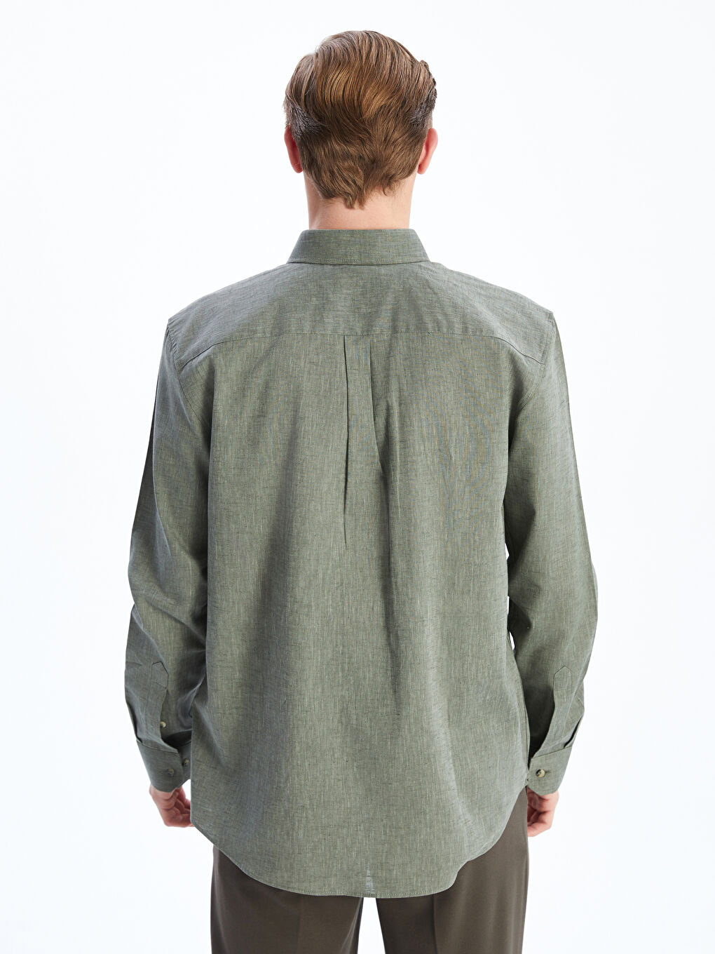 Regular Fit Long Sleeve Linen Blend Men's Shirt -S59361Z8-Z3V