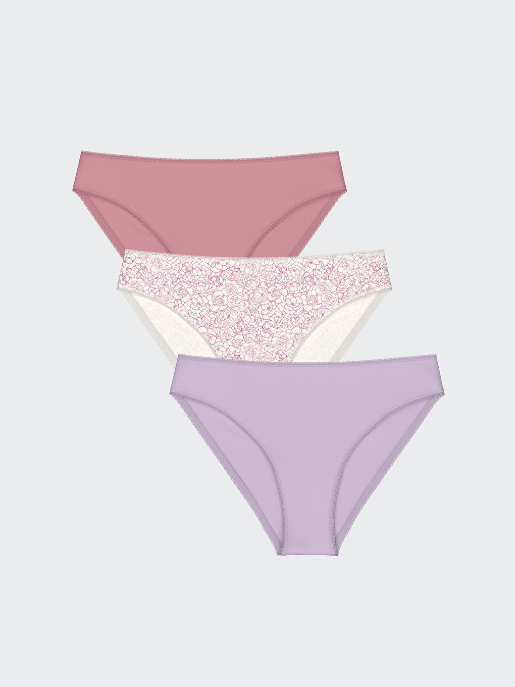 Ekru Çiçekli Bikini Külot 3'lü