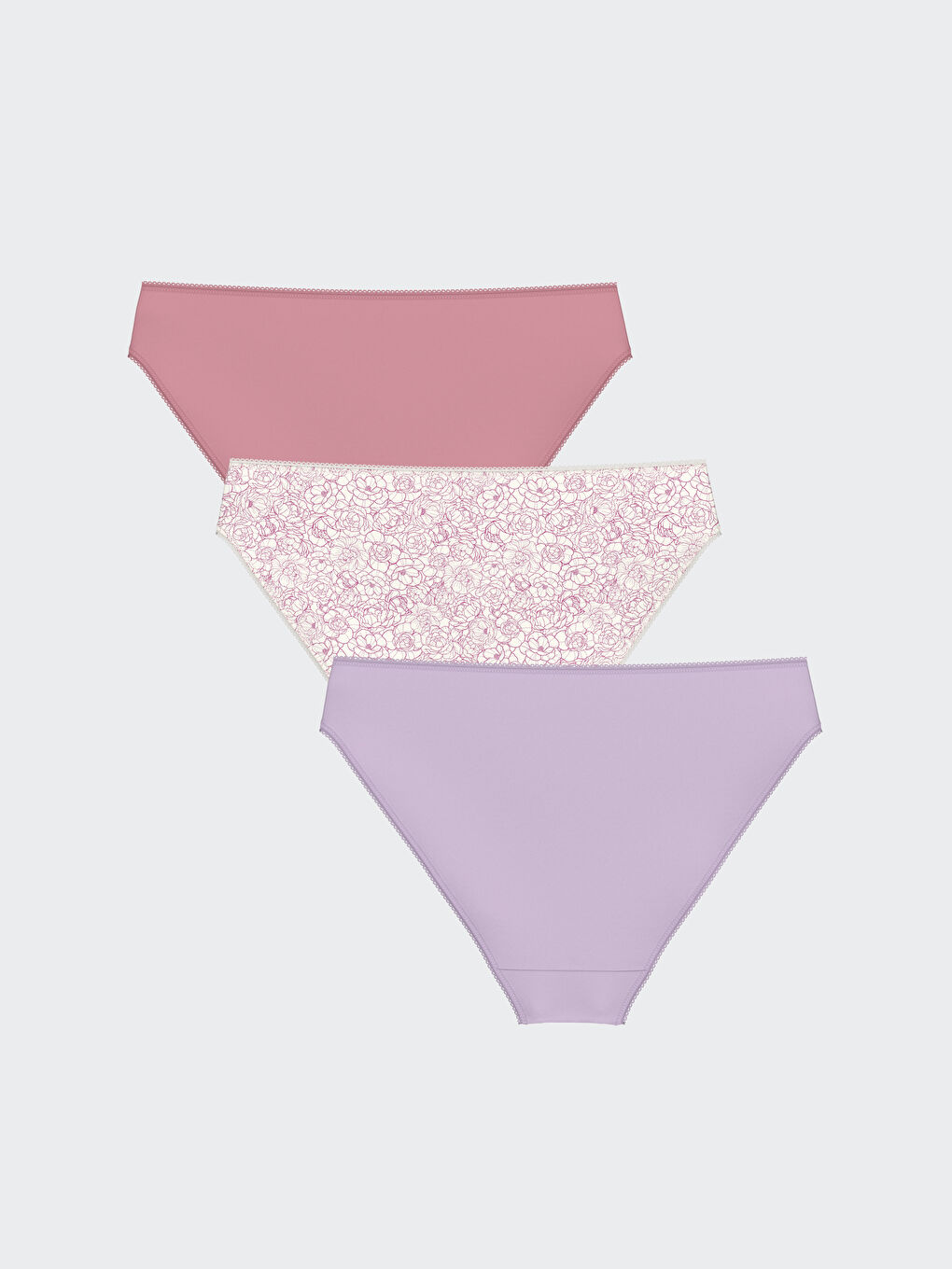 Ekru Çiçekli Bikini Külot 3'lü-1