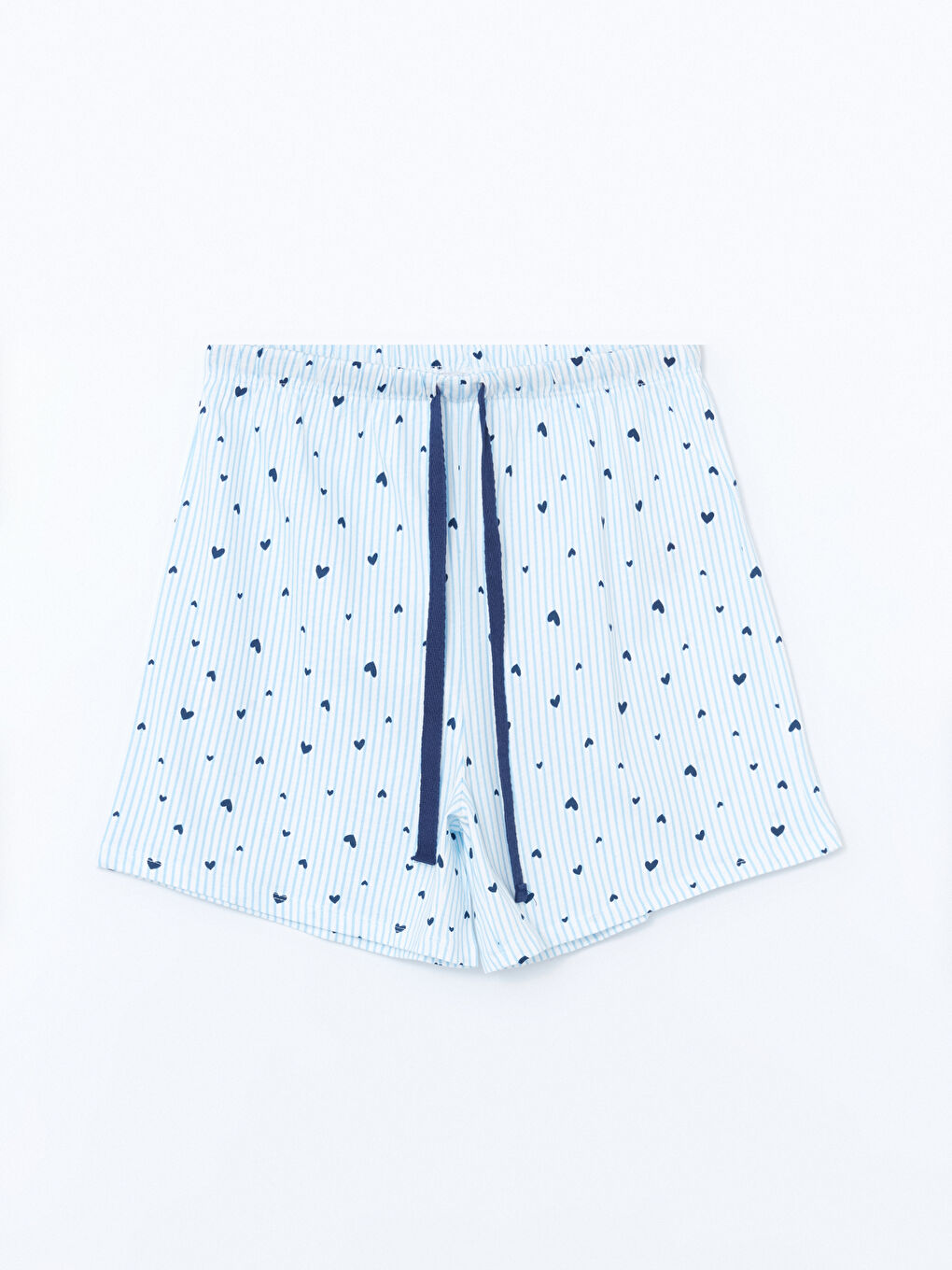 Mavi Beli Lastikli Kalp Baskılı Kadın Şort Pijama Altı