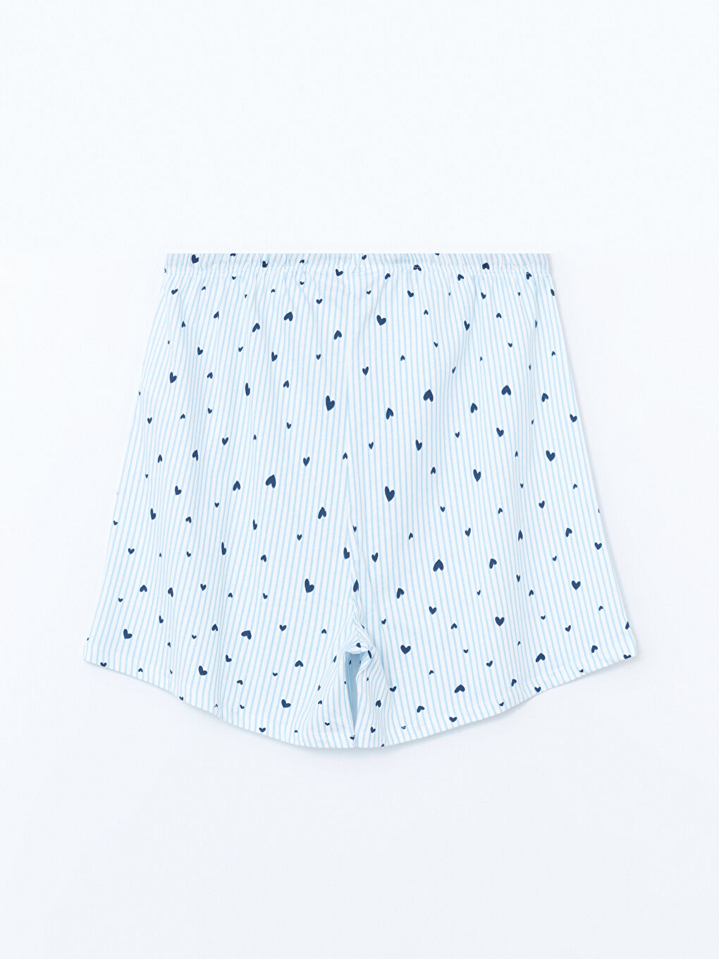 Mavi Beli Lastikli Kalp Baskılı Kadın Şort Pijama Altı-1
