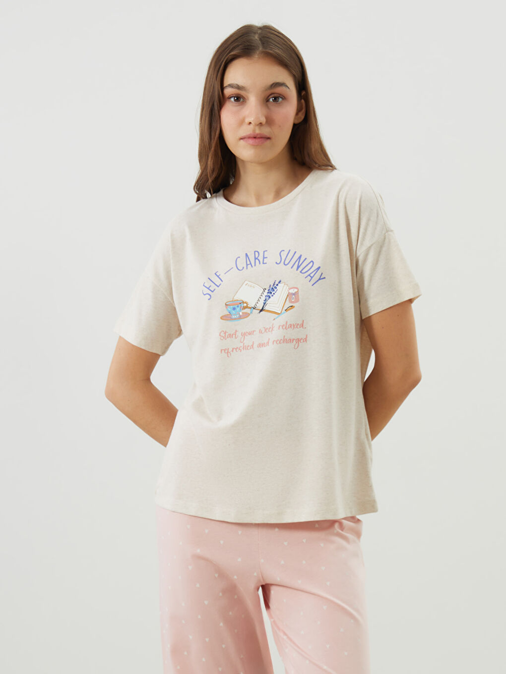 LCW DREAM Crew Neck Printed Women's Pyjama Top -S59410Z8-DCY