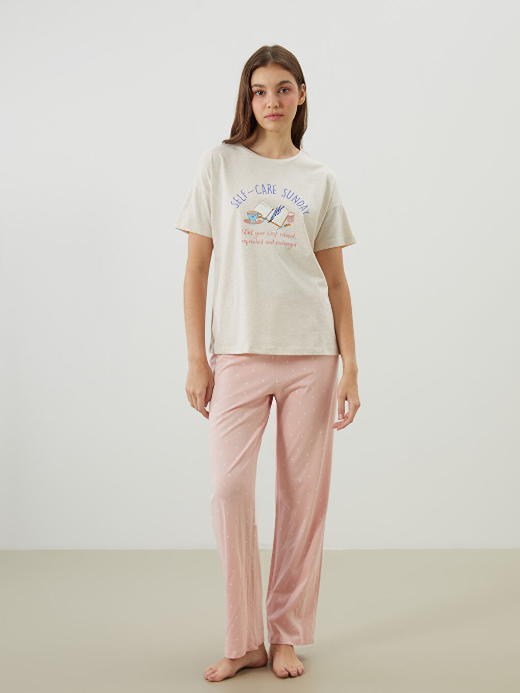LCW DREAM Crew Neck Printed Women's Pyjama Top -S59410Z8-DCY