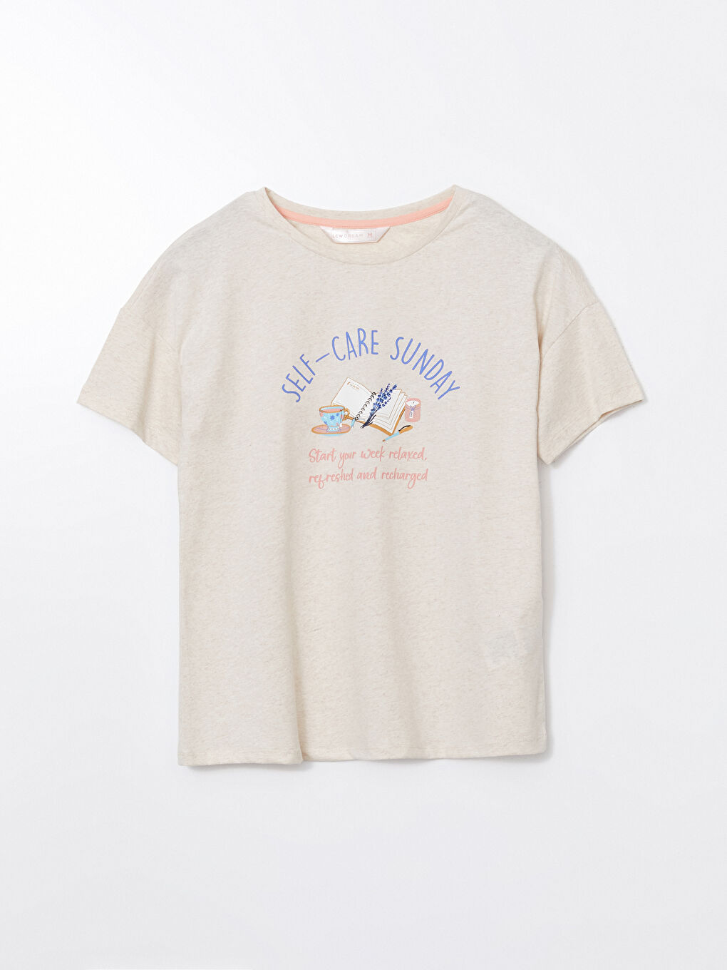 LCW DREAM Bej Bisiklet Yaka Baskılı Kadın Pijama Takımı - 5
