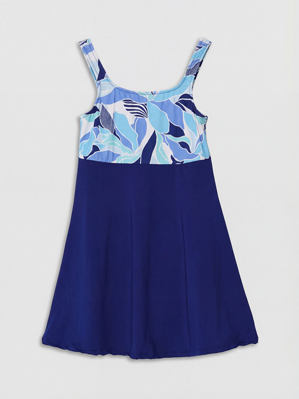 Mavi U Yaka Desenli Kadın Etekli Mayo-4