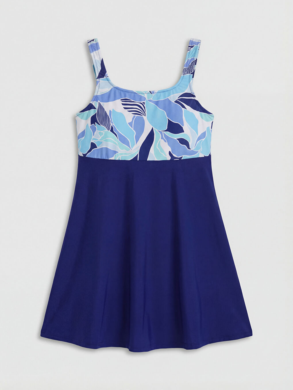 Mavi U Yaka Desenli Kadın Etekli Mayo-5