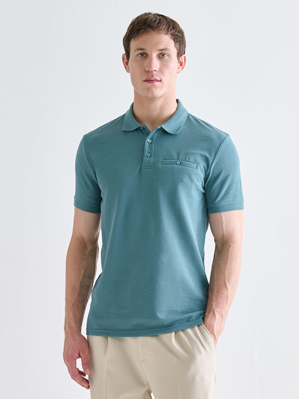 T-shirt Texturé à Manches Courtes pour Hommes avec Col Polo