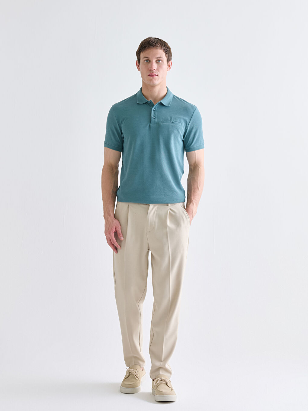 T-shirt Texturé à Manches Courtes pour Hommes avec Col Polo-1