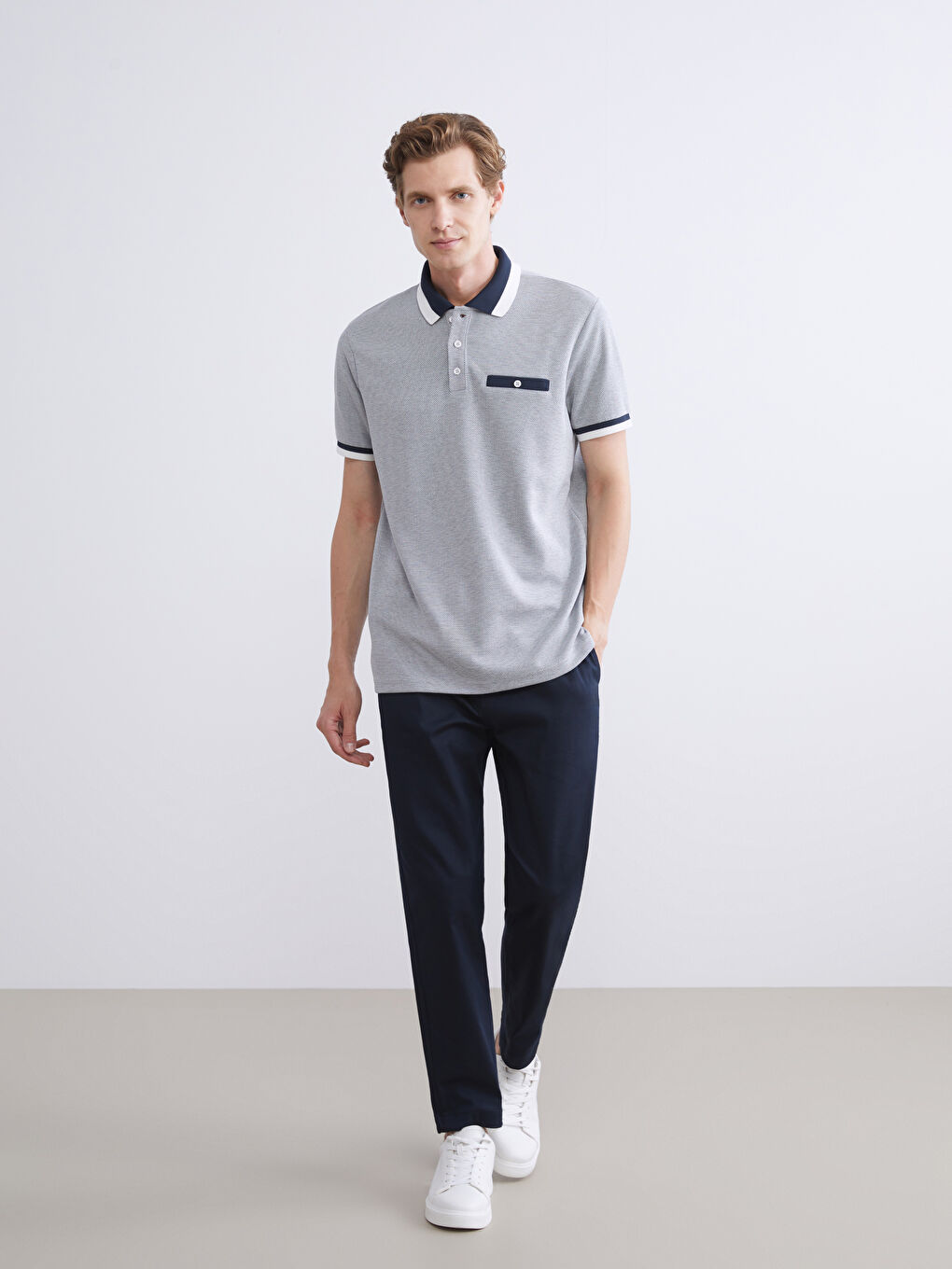 Polo Neck Short Sleeve Patterned Men's T-Shirt-1