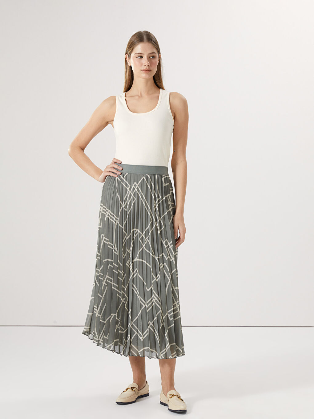 Elasticated Waist Patterned Pleated Women's Skirt -S59511Z8-LRR