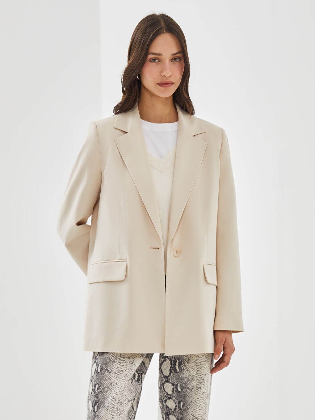 LCW Vision Plain Long Sleeve Women's Blazer Jacket -S59579Z8-FDU