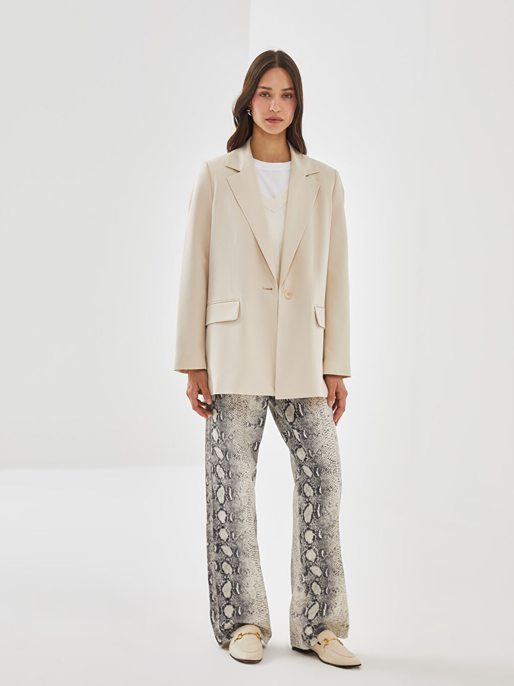 LCW Vision Plain Long Sleeve Women's Blazer Jacket -S59579Z8-FDU