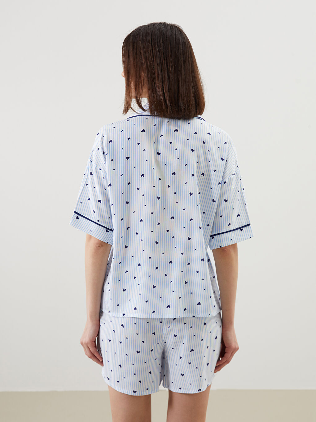 Shirt Collar Patterned Short Sleeve Women's Shorts Pyjamas Set -S59587Z8-LEN