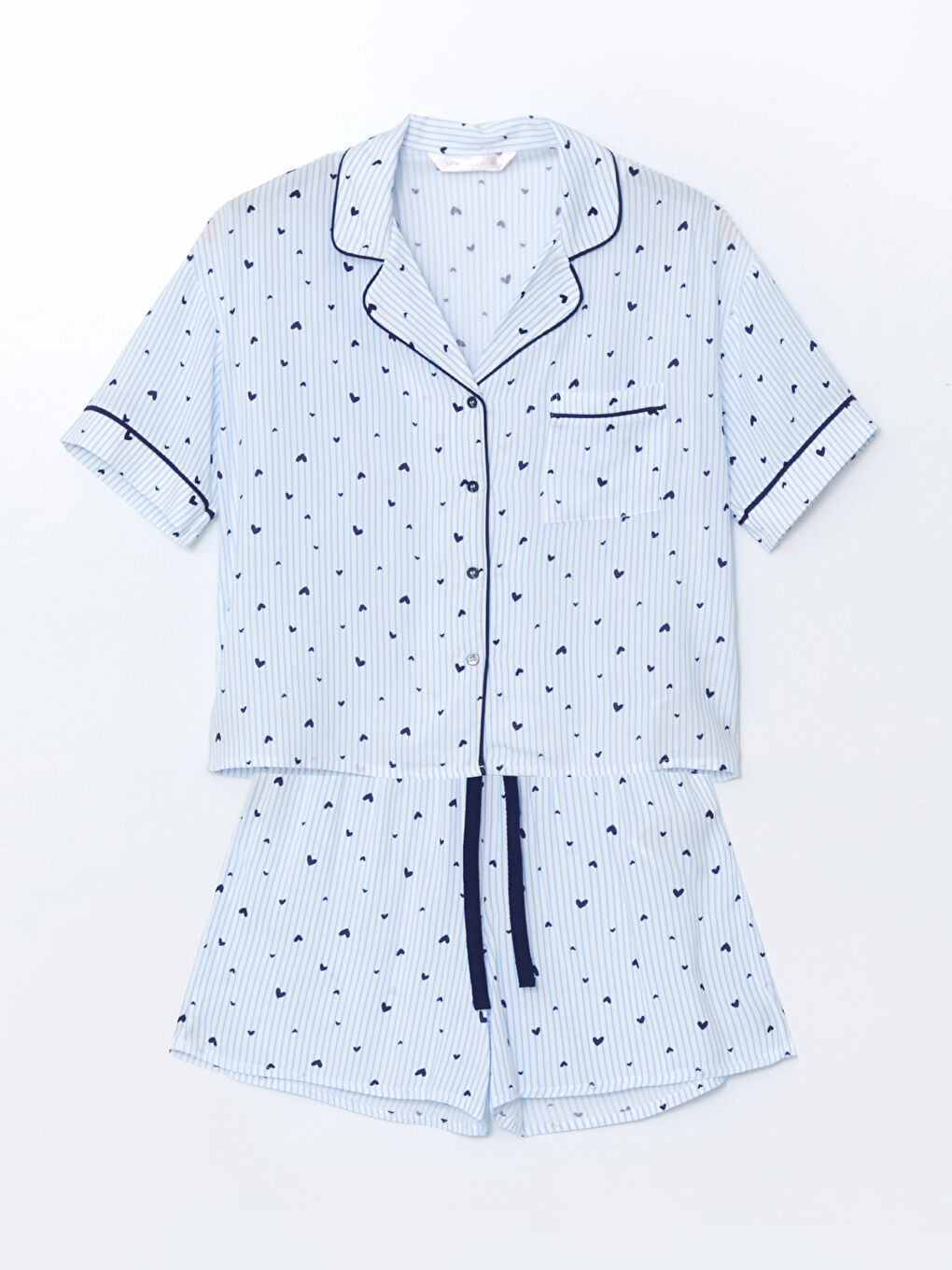 Shirt Collar Patterned Short Sleeve Women's Shorts Pyjamas Set -S59587Z8-LEN