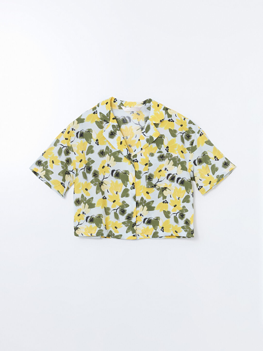 Mavi Gömlek Yaka Çiçekli Kadın Pijama Üstü