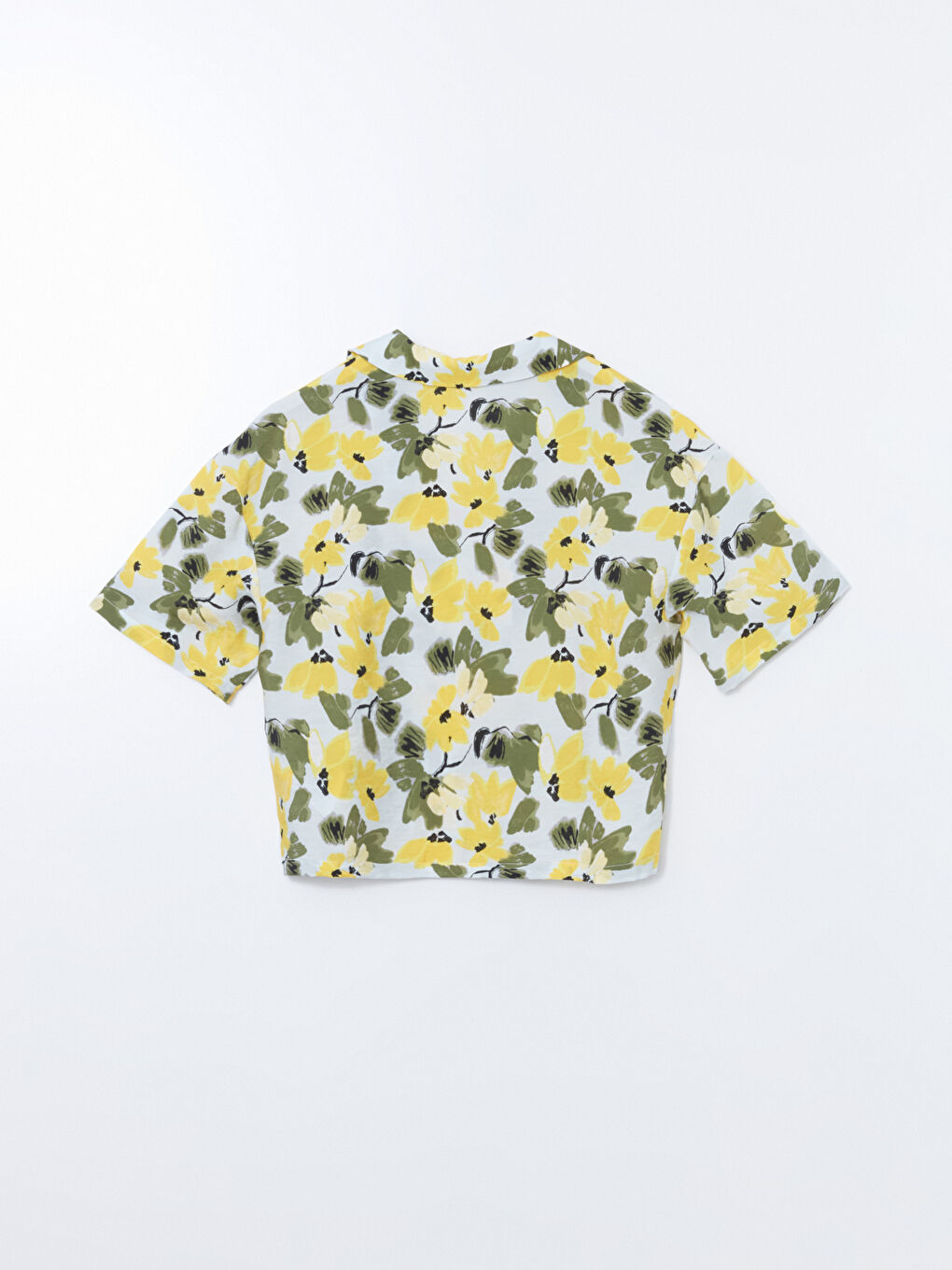 Mavi Gömlek Yaka Çiçekli Kadın Pijama Üstü-1