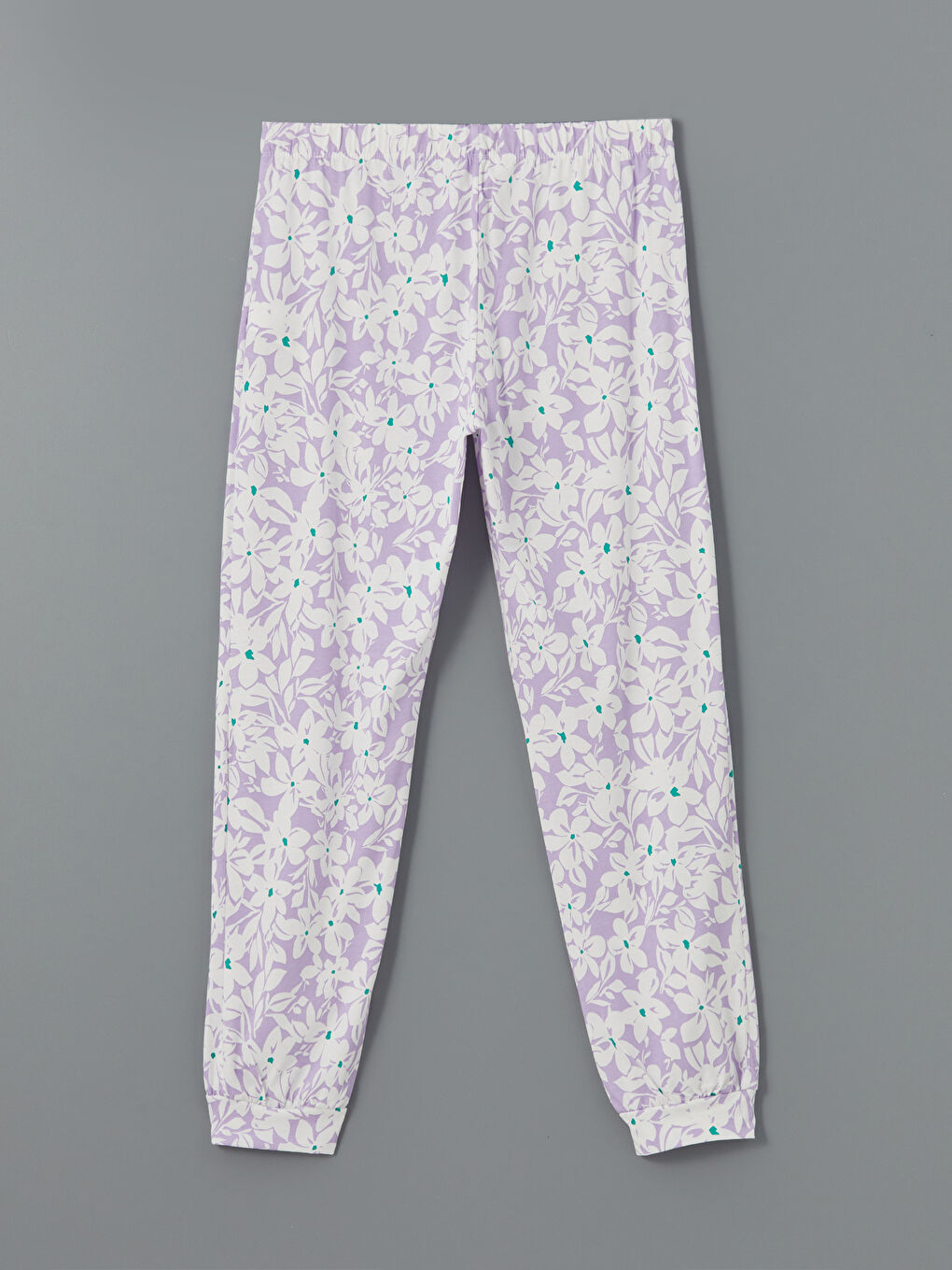 Ekru Beli Lastikli Çiçekli Kadın Jogger Pijama Alt-1