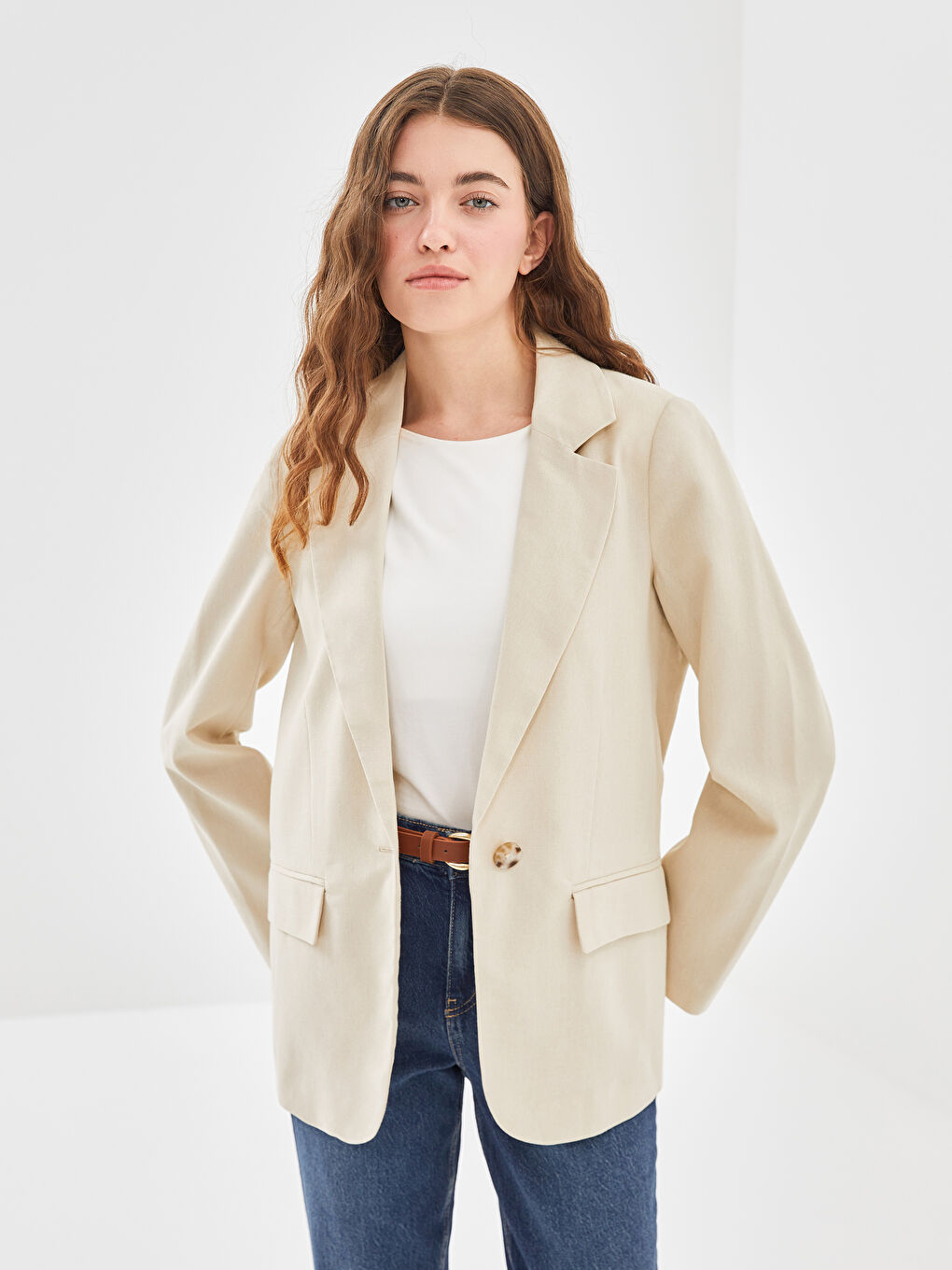 LCW Vision Linen Blend Women's Blazer Jacket -S59657Z8-PVL