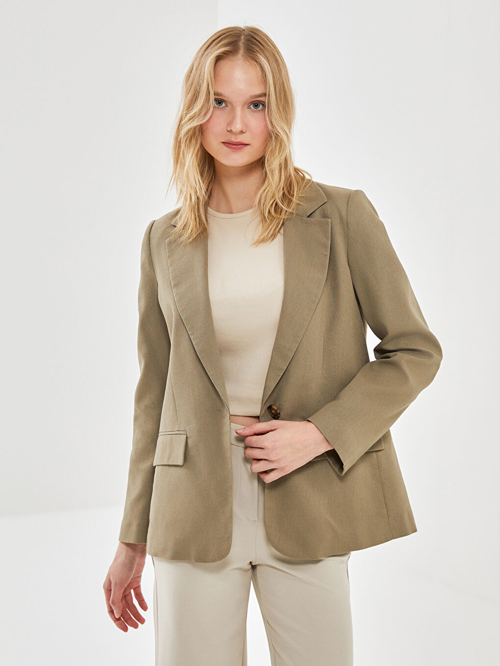 Linen Blend Women's Blazer Jacket -S59657Z8-QGP