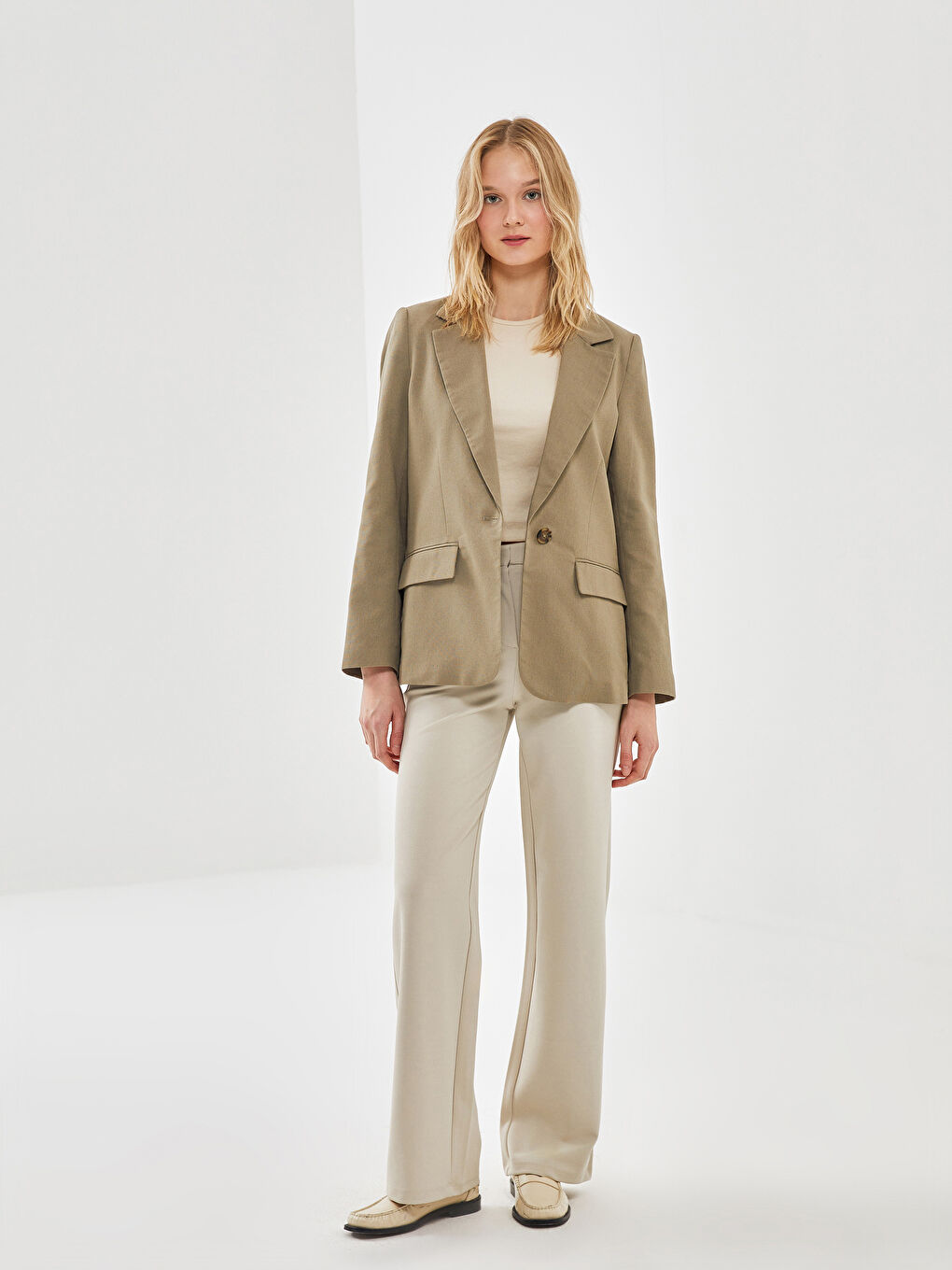 Linen Blend Women's Blazer Jacket -S59657Z8-QGP
