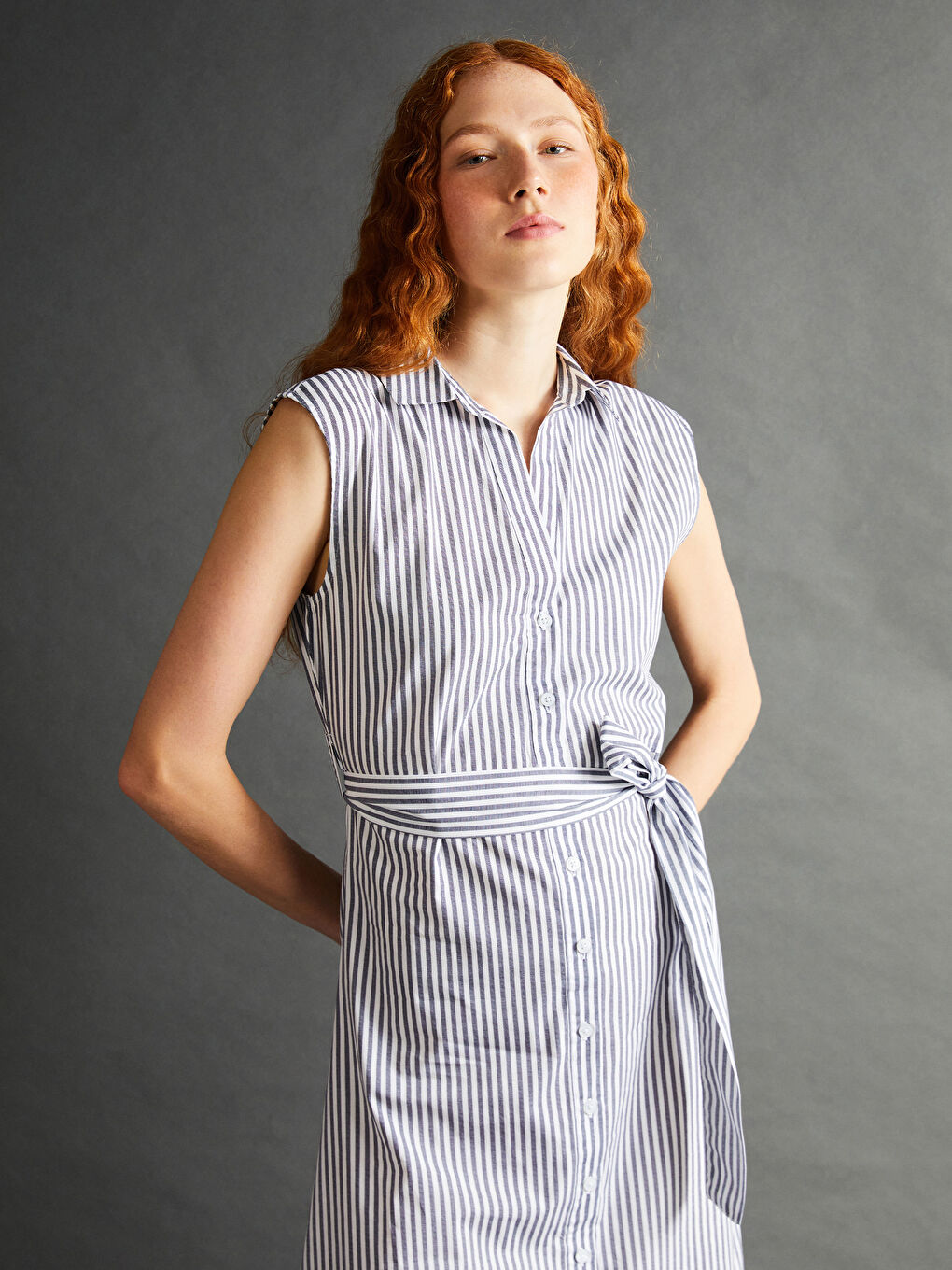 Striped Women's Shirt Dress -S59706Z8-LEN