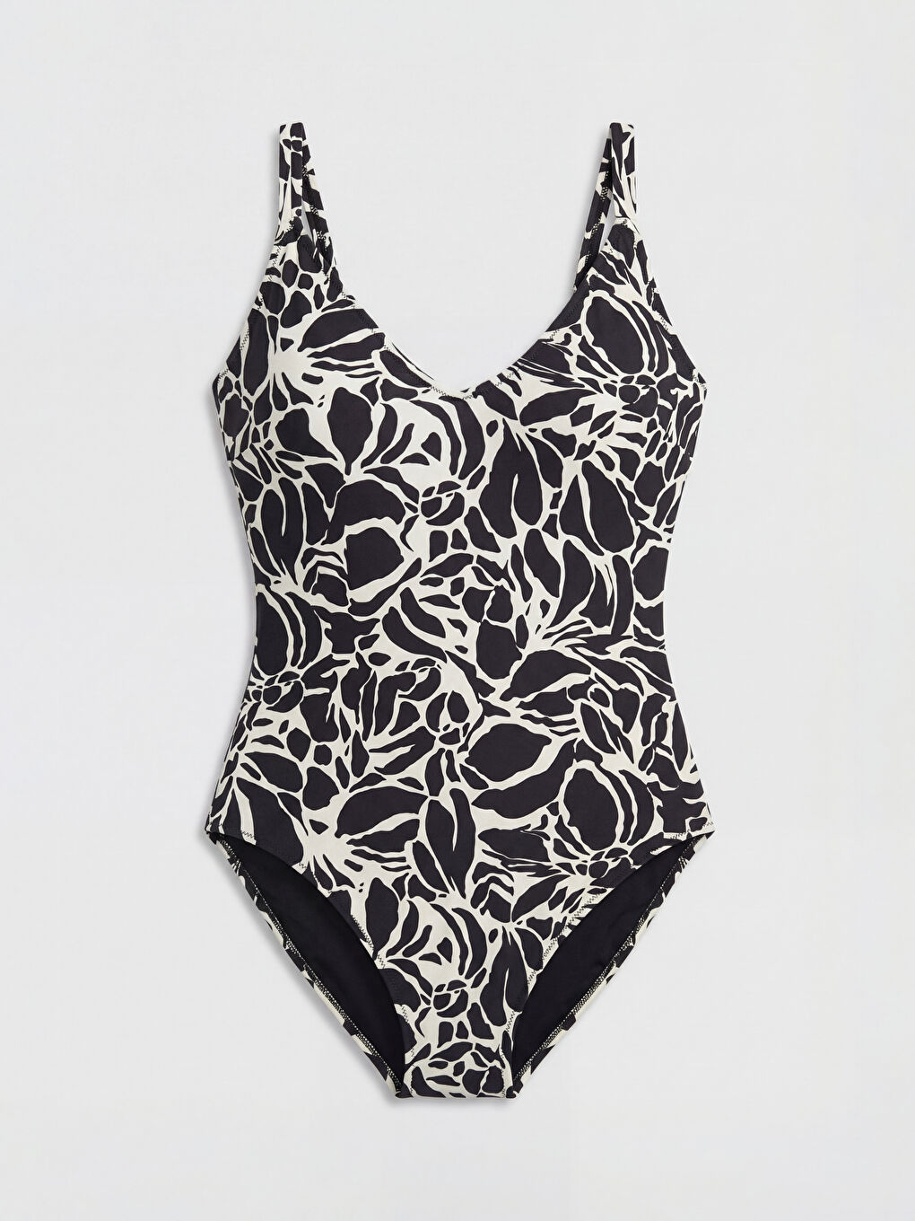 Siyah V Yaka Desenli Kadın Mayo