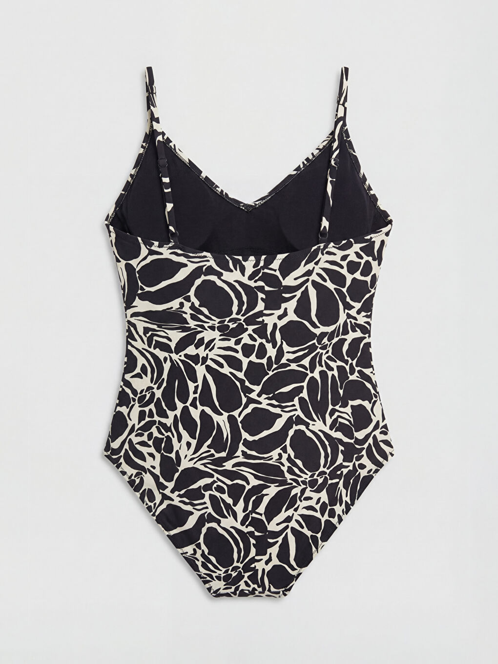 Siyah V Yaka Desenli Kadın Mayo-1