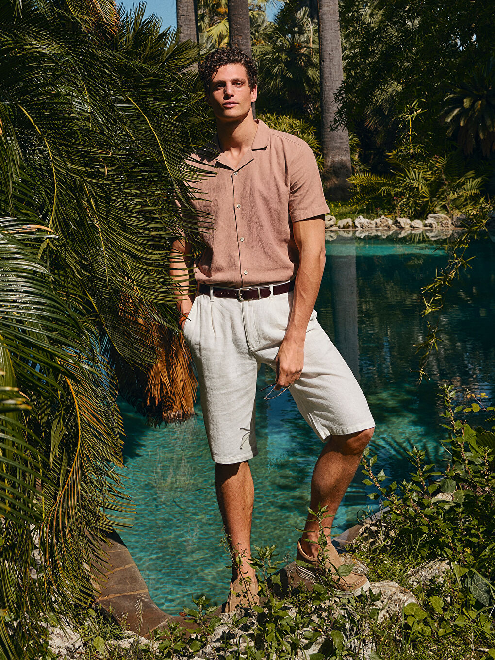 Standard Fit Linen Blend Men's Shorts -S59737Z8-R9J