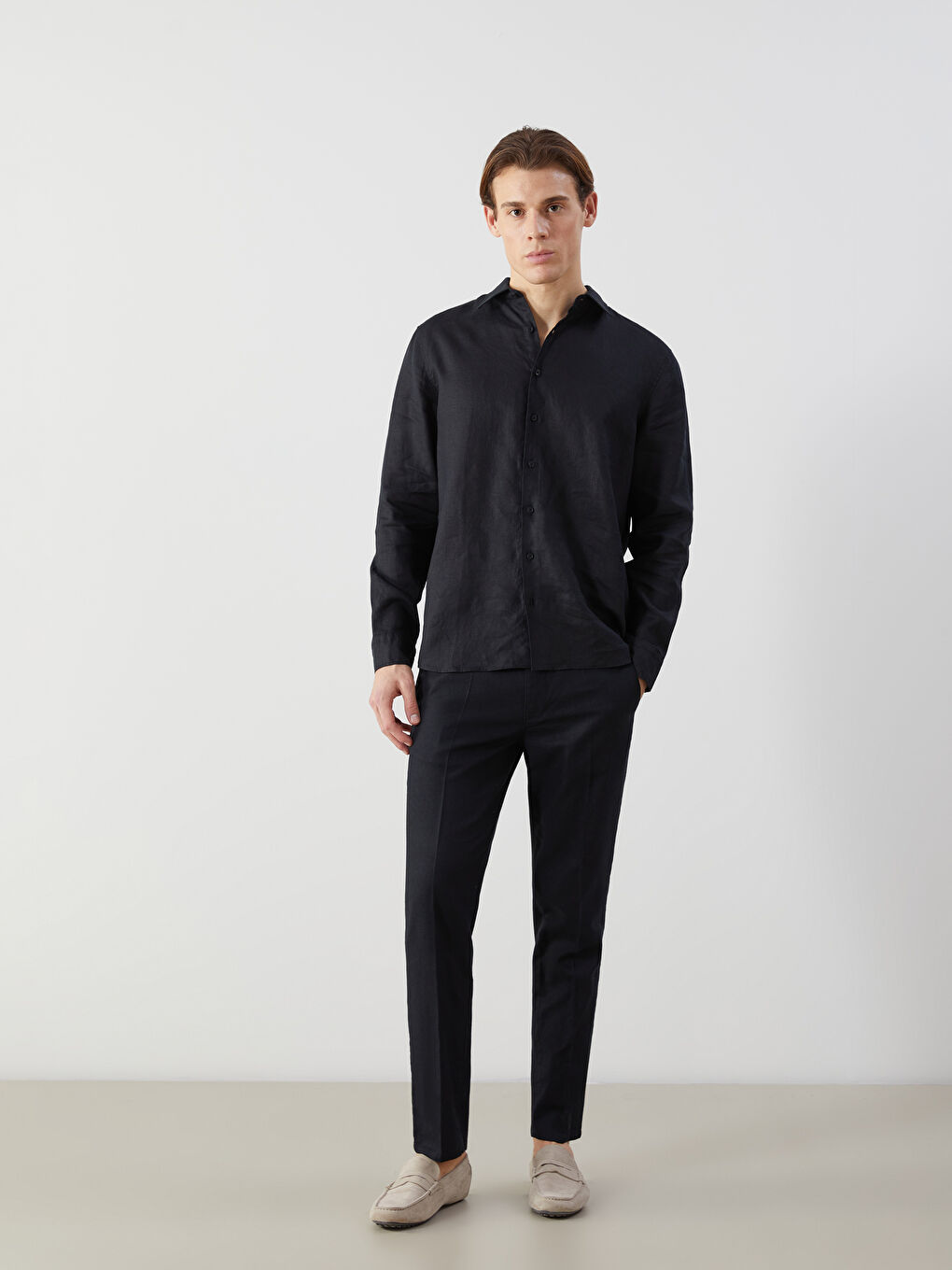 Standard Fit Linen Blended Men's Trousers -S59739Z8-CVL