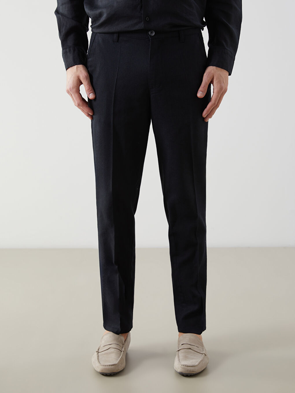 Standard Fit Linen Blended Men's Trousers -S59739Z8-CVL