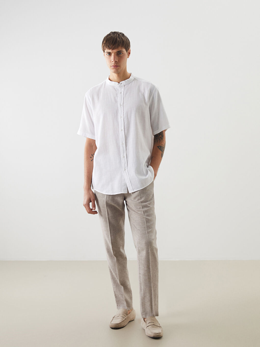 Standard Fit Linen Blend Men's Trousers -S59739Z8-DVB