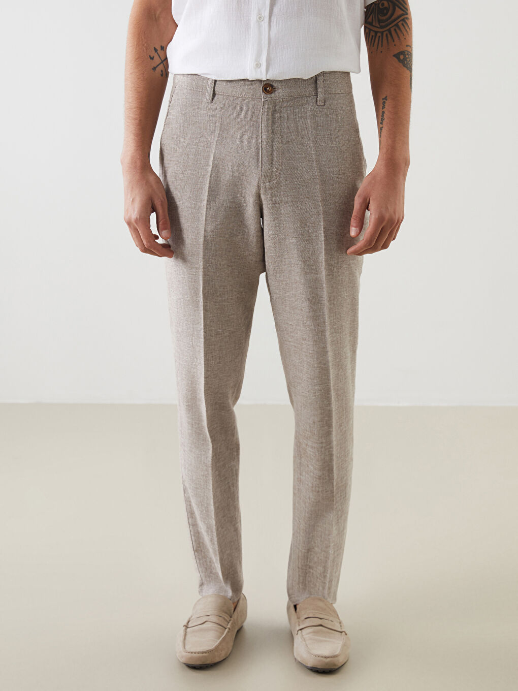 Standard Fit Linen Blend Men's Trousers -S59739Z8-DVB