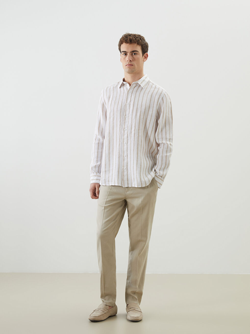 Standard Fit Linen Blend Men's Trousers -S59739Z8-GE8