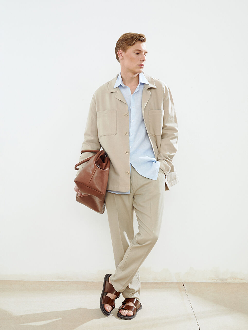 Standard Fit Linen Blend Men's Trousers -S59739Z8-GE8