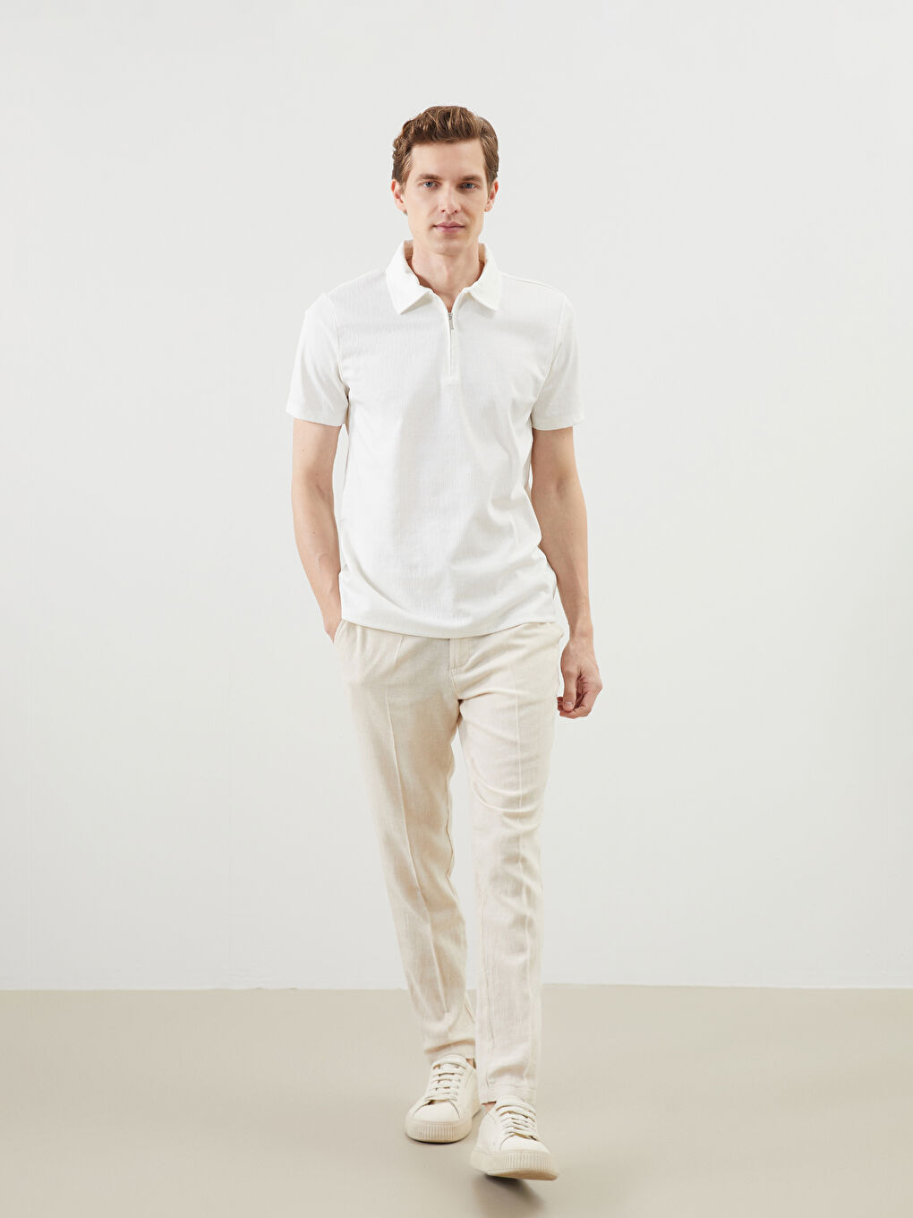 Standard Fit Linen Blend Men's Trousers -S59739Z8-RW0