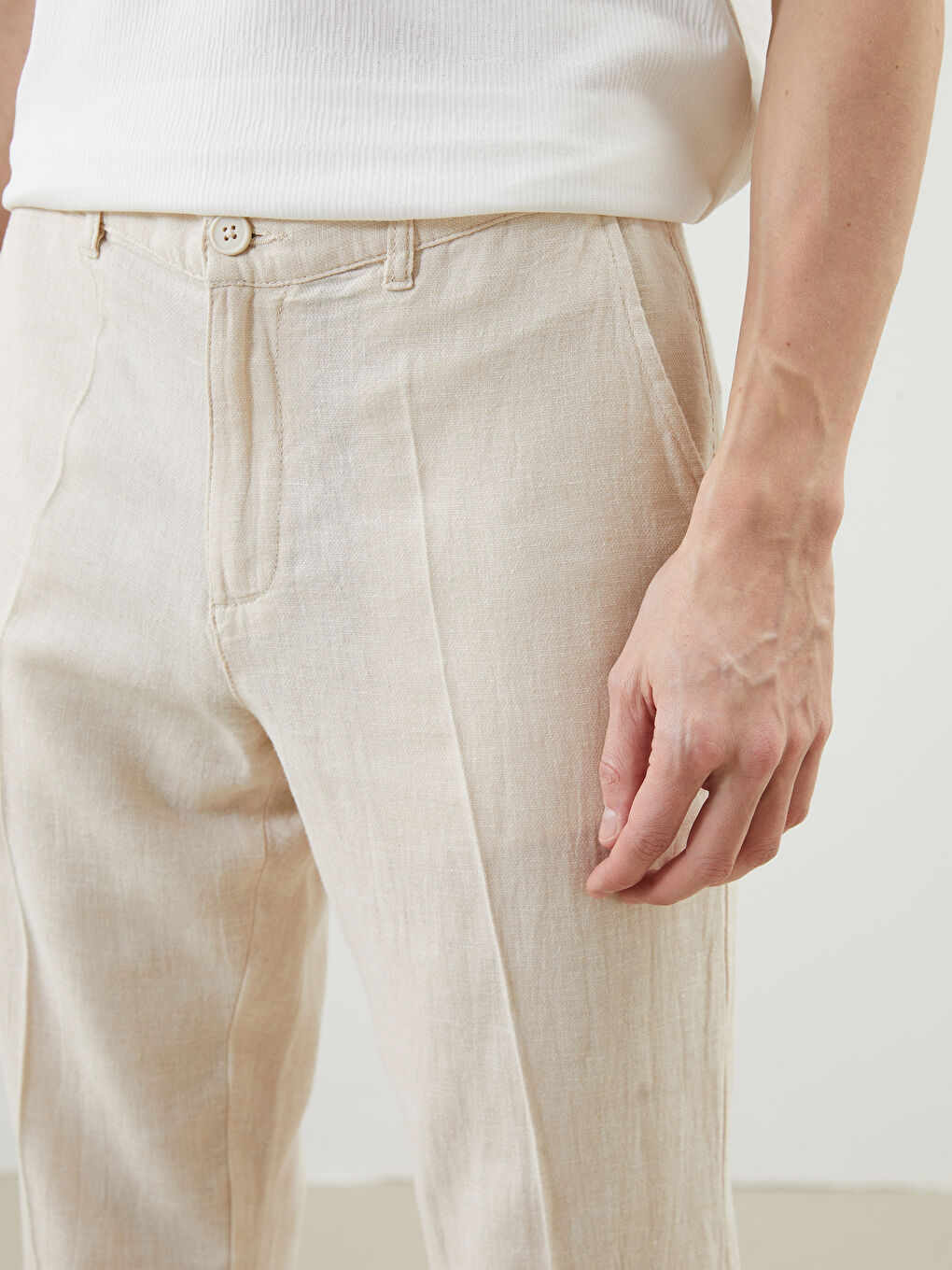 Standard Fit Linen Blend Men's Trousers -S59739Z8-RW0