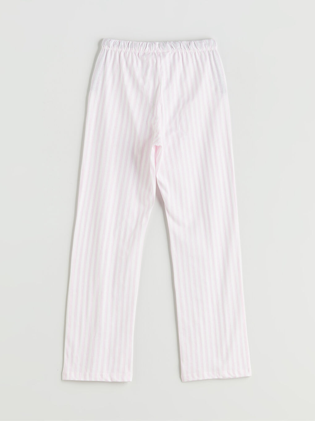 Ekru Beli Lastikli Çizgili Kadın Pijama Alt-5