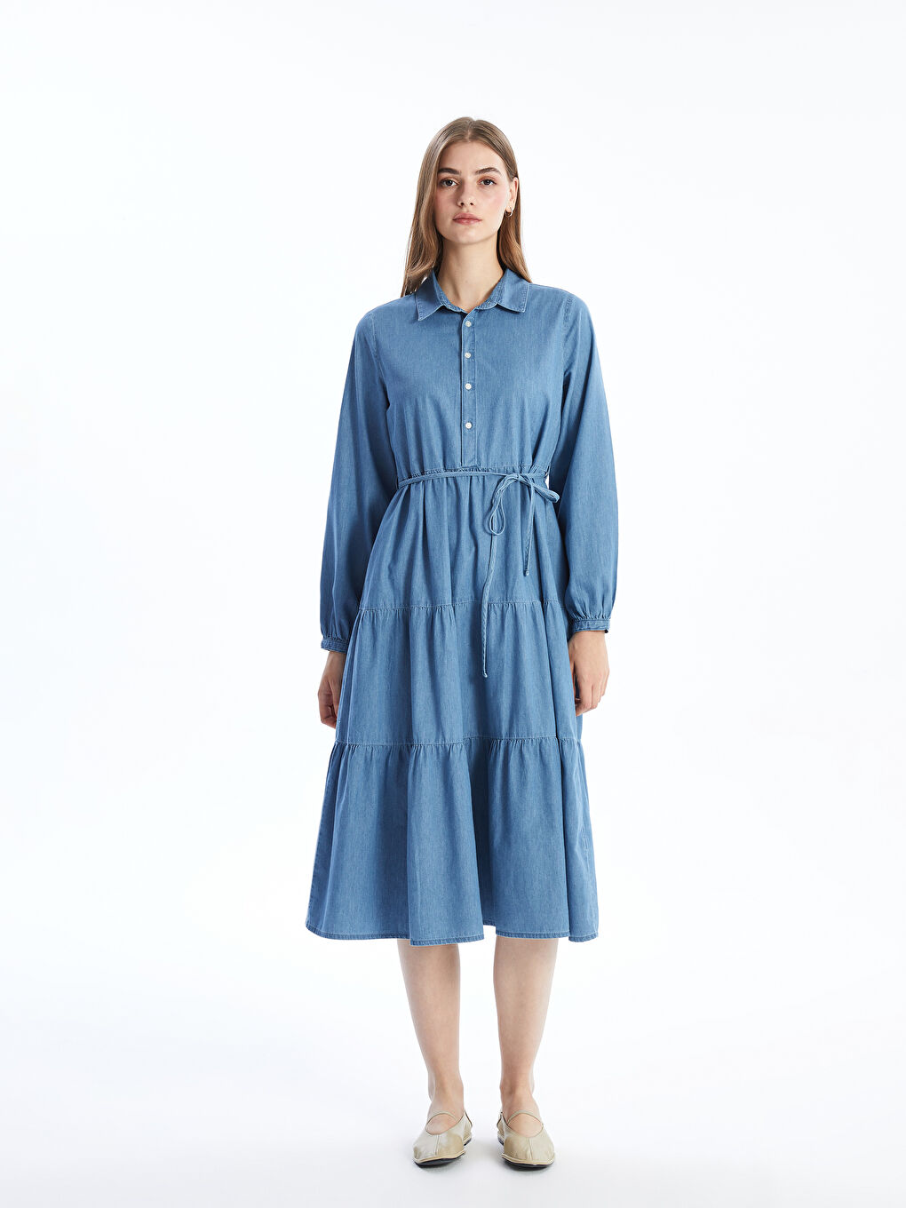 Plain Women's Midi Dress with Sash -S59760Z8-507