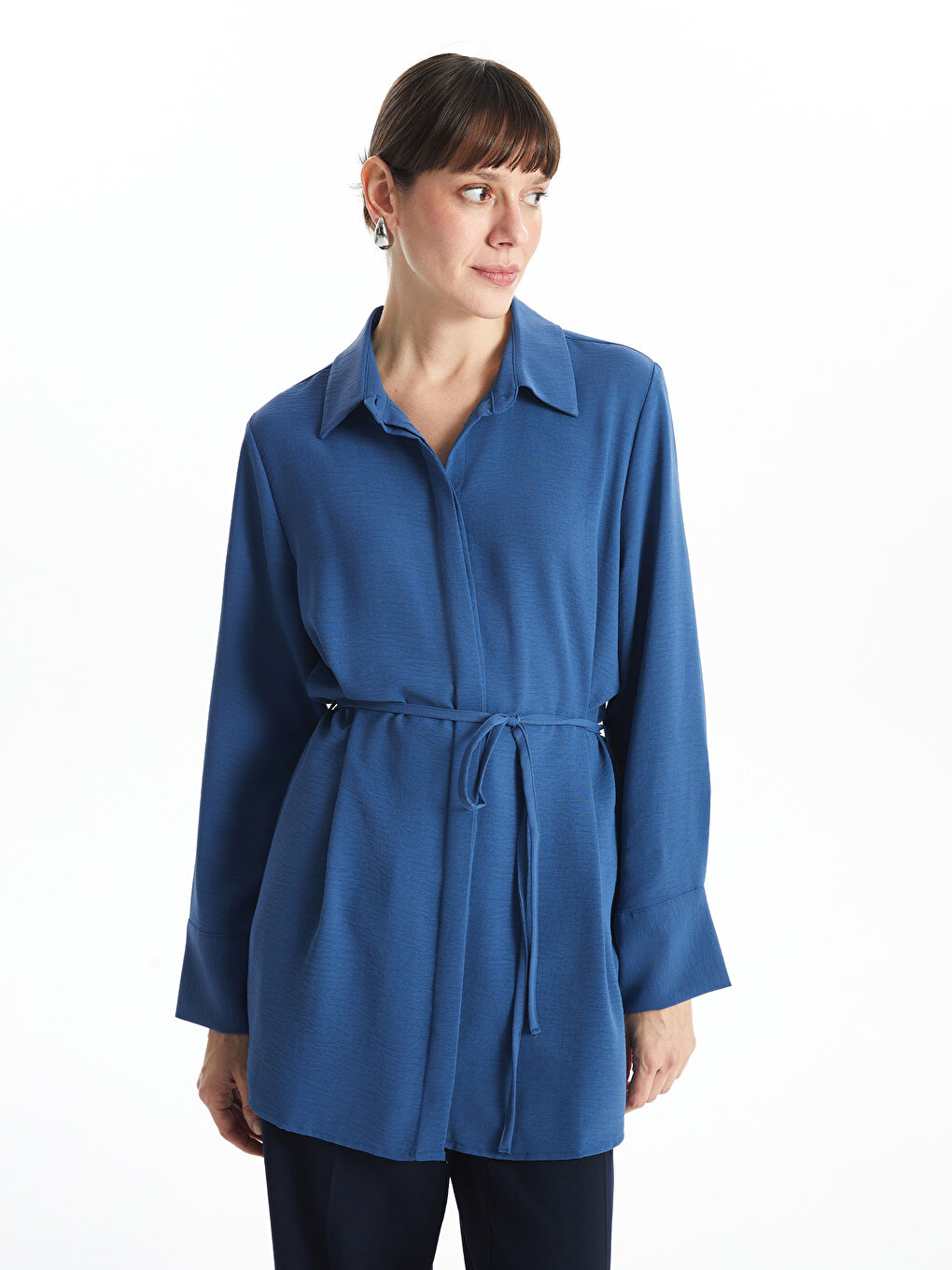 Plain Sashed Women's Shirt Tunic -S59771Z8-HRQ