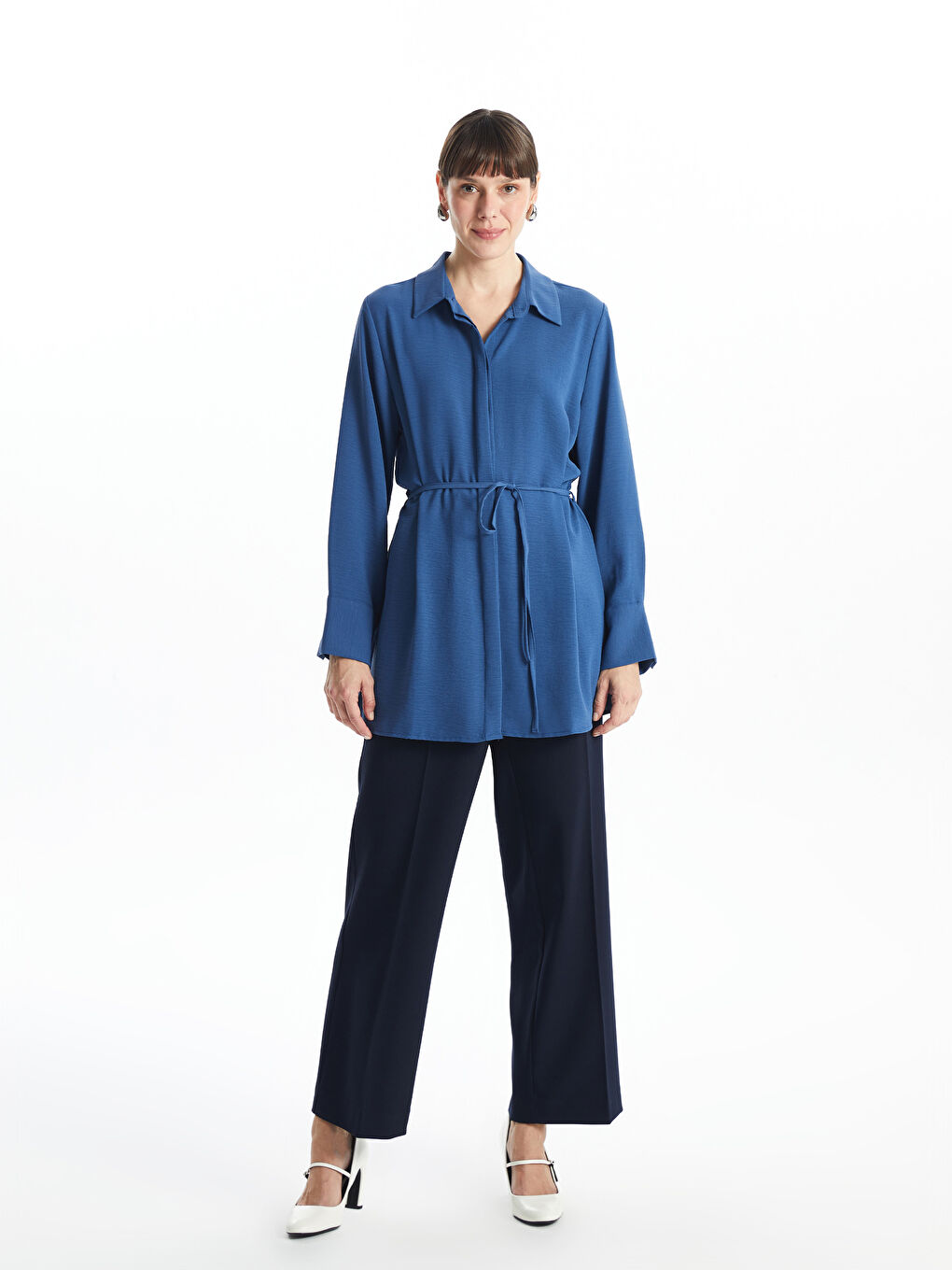 Plain Sashed Women's Shirt Tunic -S59771Z8-HRQ